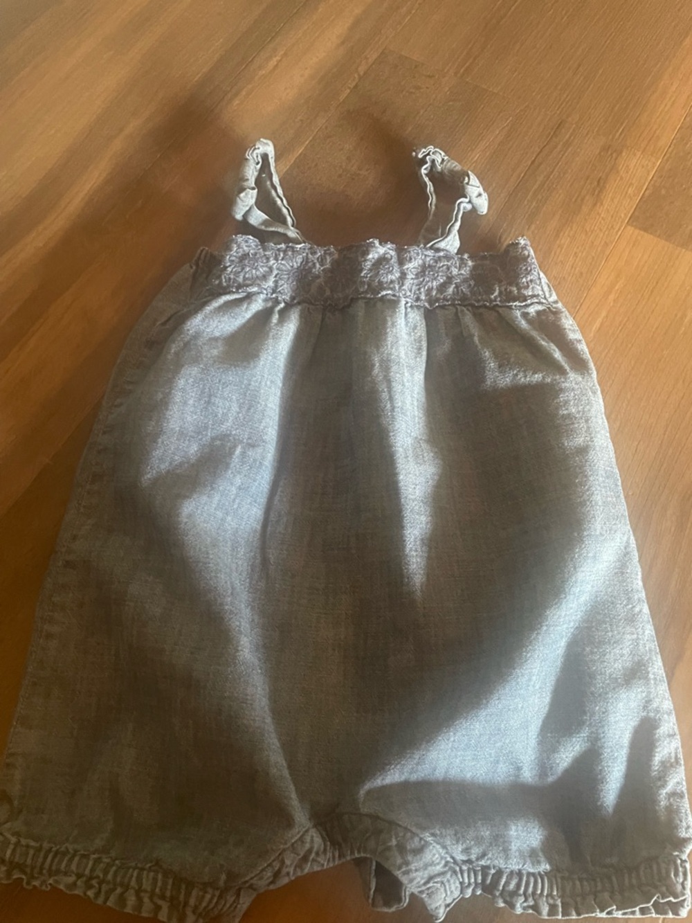 GAP Light Grey Denim Girls' Romper with Ruffled Trim